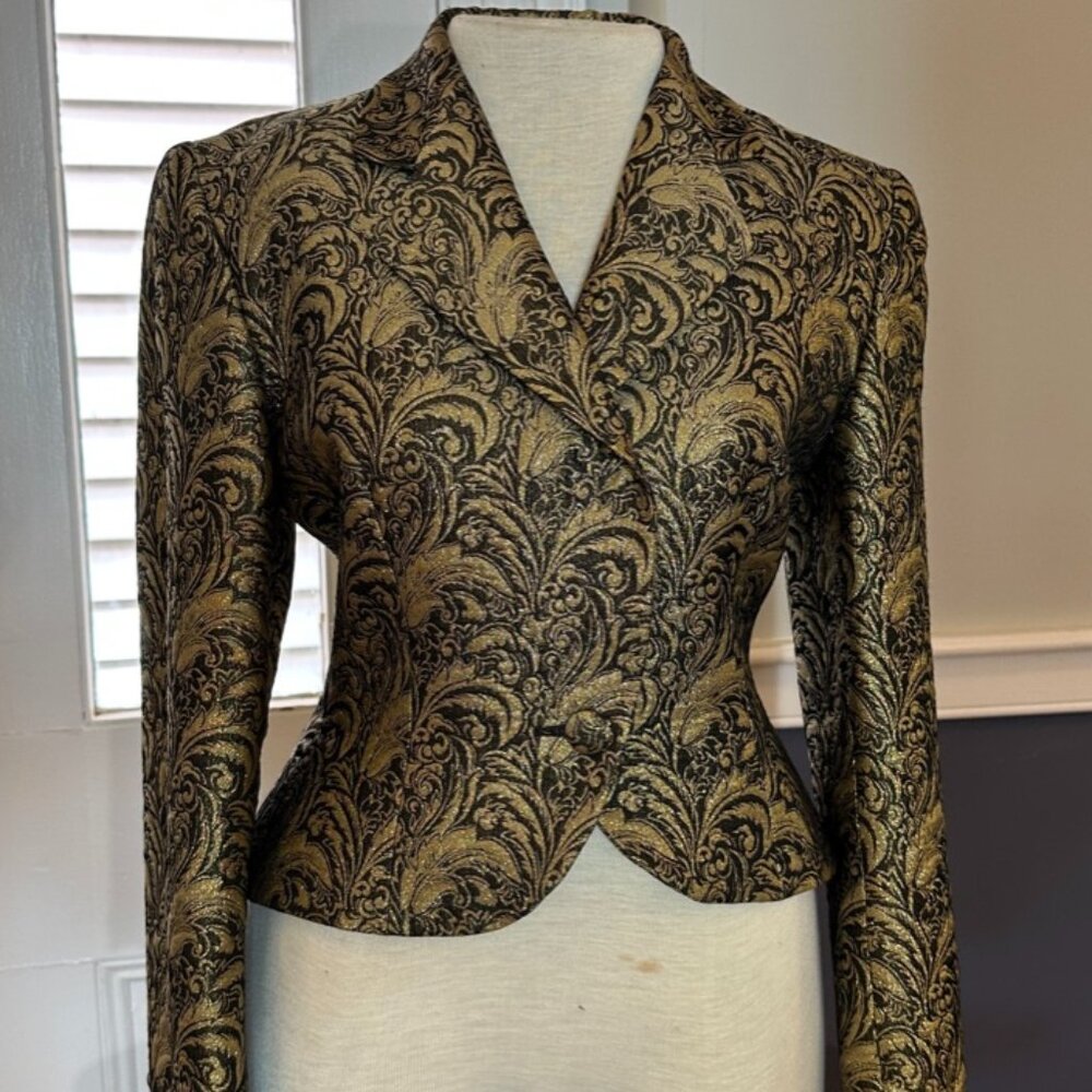 Vintage Jaeger Women's Blazer Black Gold Metallic Size 8